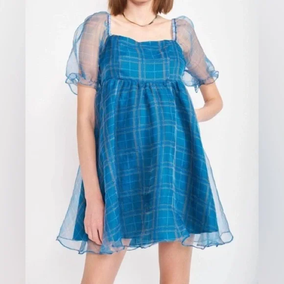 En Saison | Dresses | En Saison Mini Babydoll Dress Size S Blue Plaid |  Poshmark